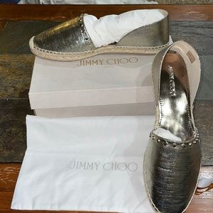 JIMMY CHOO Dreya Dore Lamé Fabric Espadrilles